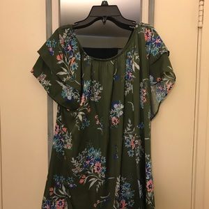 Floral olive green top